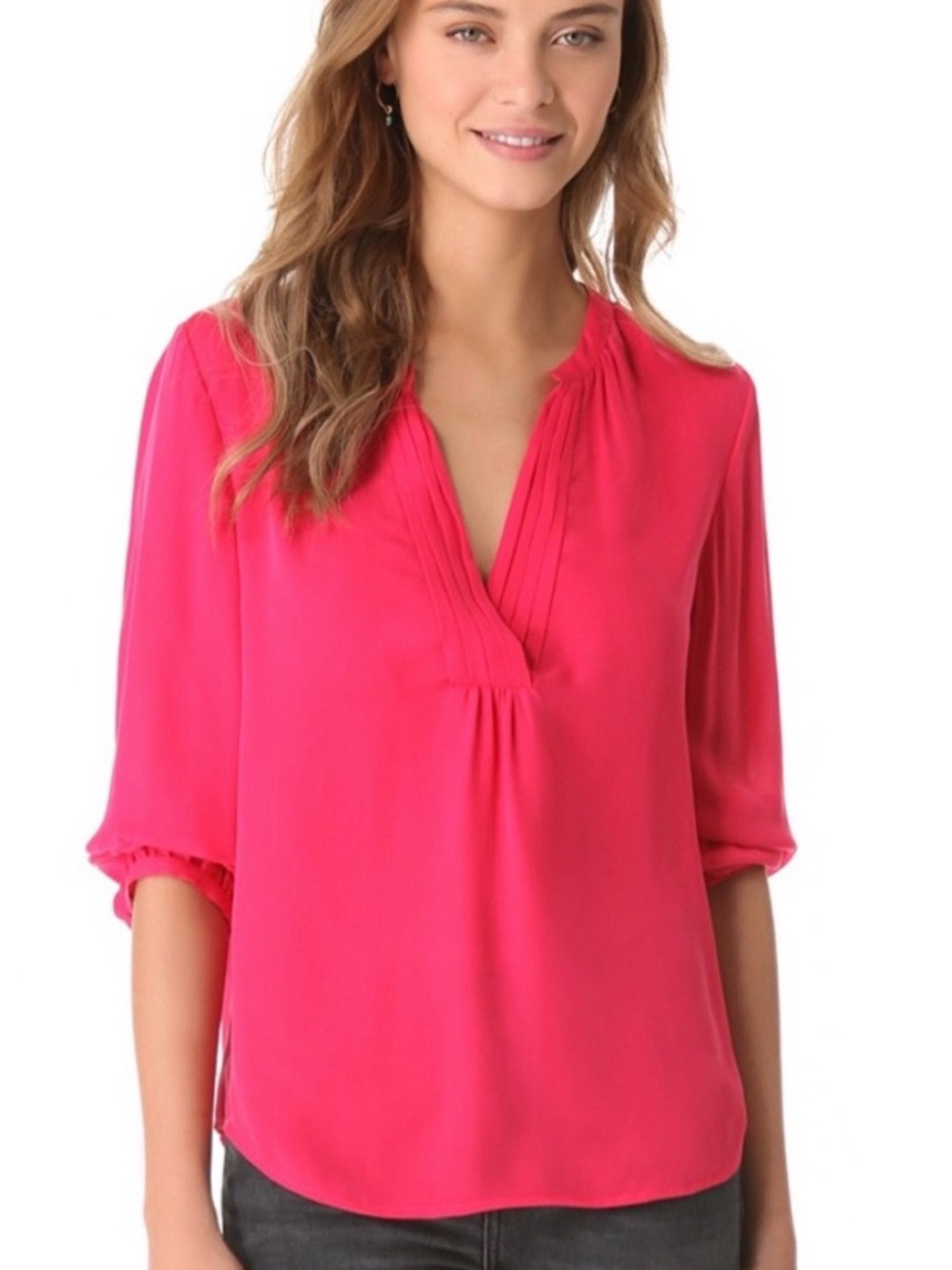 Joie Pink Split-Neck Silk Blouse